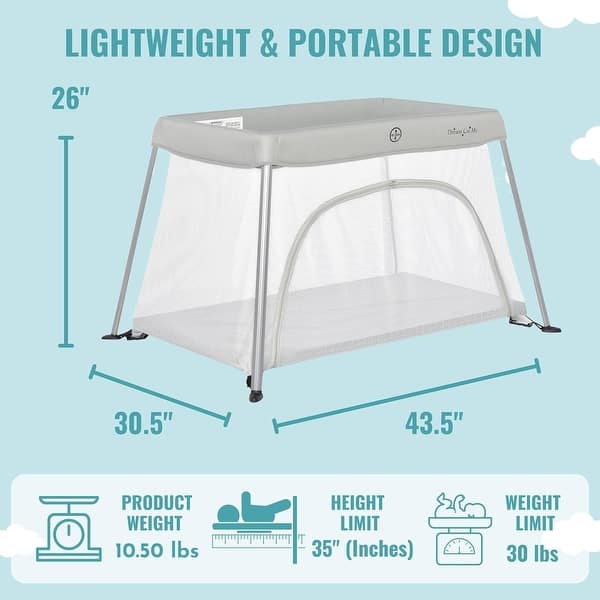 dimension image slide 1 of 2, Dream On Me Travel Light Playard with Mesh Zipper Door