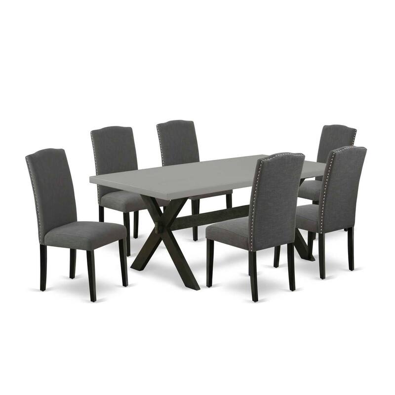 Small Dining Table Set - 7 Piece Dinette Set with 6 Parsons Chairs - Hardwood Frame Table and Chairs - 72