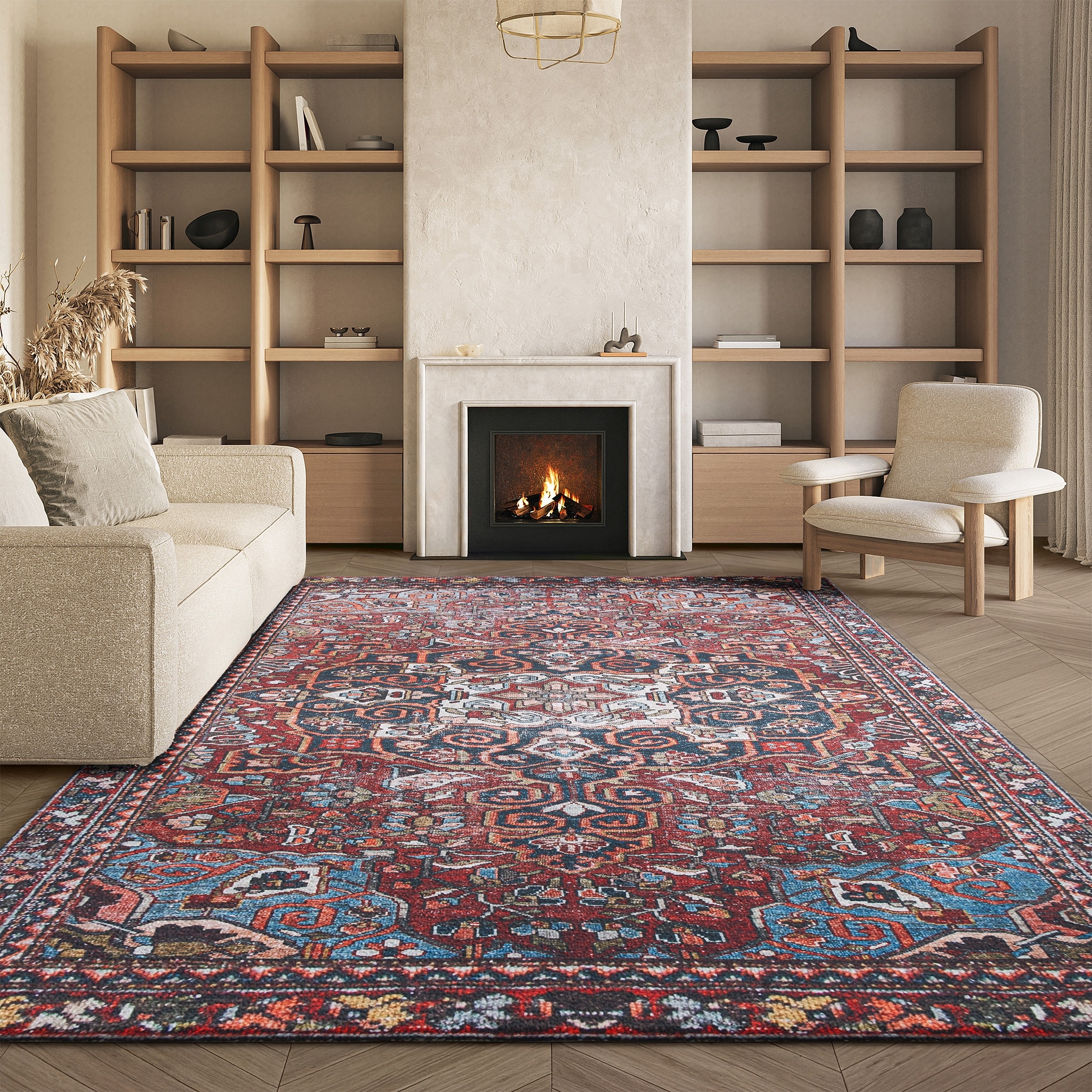 SAFAVIEH Tucson Machine Washable Slip Resistant Kizzie Oriental Rug