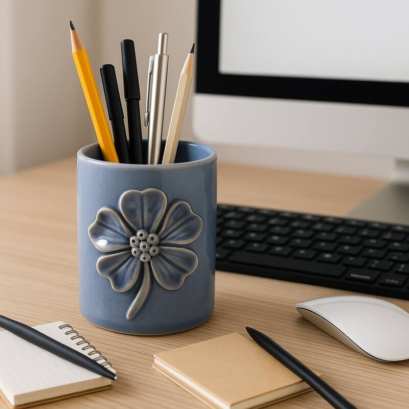 Ceramic Cute Pencil Cup Decorative Flower Office Desk Accessory