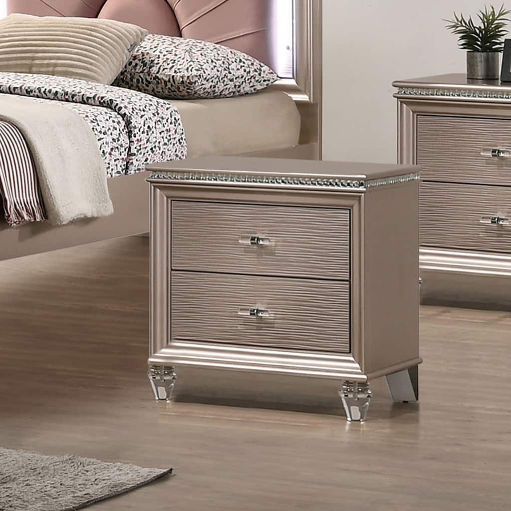 Ving Glam Rose Gold Wood 2-Drawer Nightstand by Furniture of America