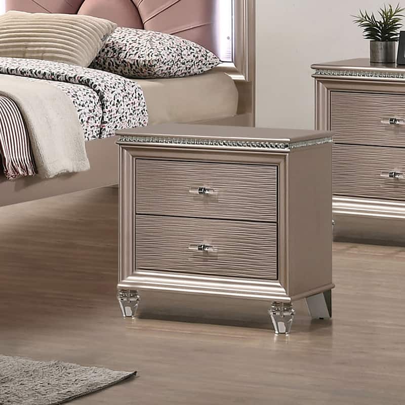 Ving Glam Rose Gold Wood 2-Drawer Nightstand by Furniture of America - Rose Gold
