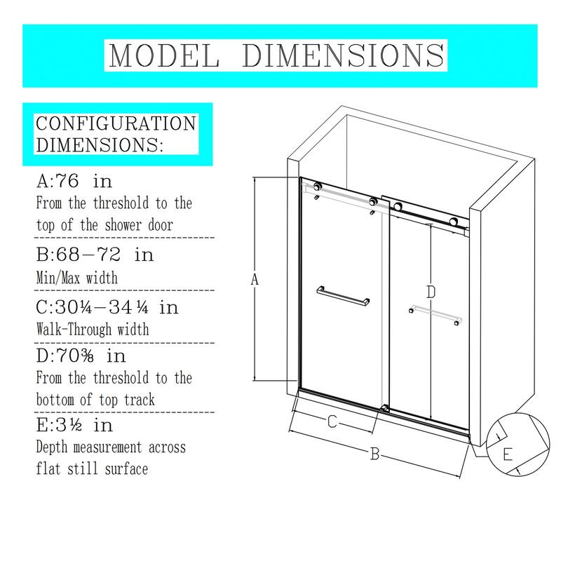 68"-72" x 76" Frameless Double Sliding Shower Door