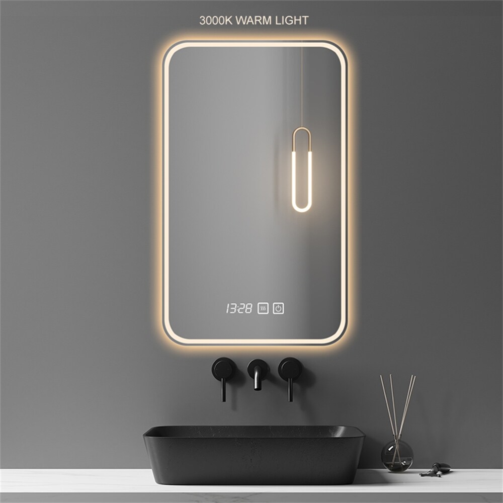20 28 inch LED Vanity Smart Mirror with Time and Temperature Display Silver