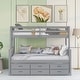 preview thumbnail 39 of 55, Twin-Over-Full Bunk Bed with Trundle and 3 Drawers, Playhouse-Inspired Design Gray