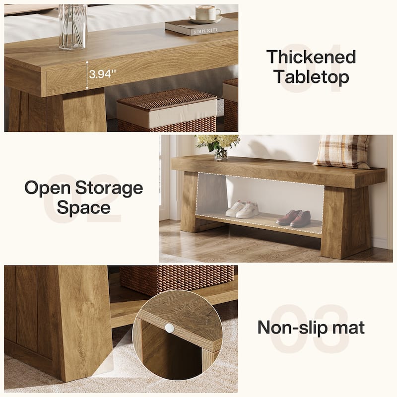 63" Wooden Entryway Bench with Storage Shelf, Extra Long Bench, Hallway Bench for Living Room, Bedroom, Kitchen