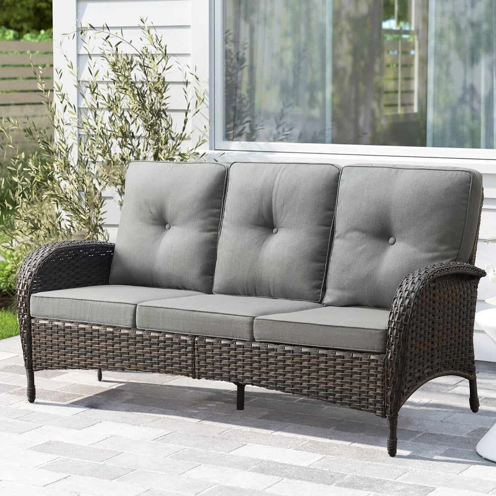 Gymojoy 3-Seat Patio Wicker Sofa High Back Sofa
