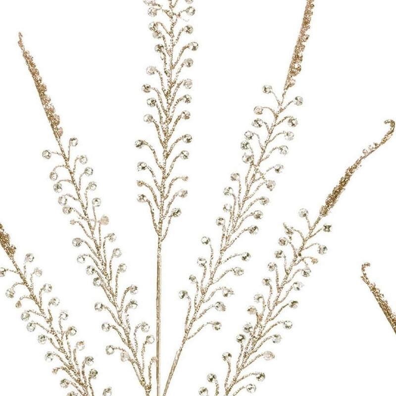 HomeRoots Set of Two Gold And Clear Faux Crystal Beaded Linear Fern Wreath Sprays