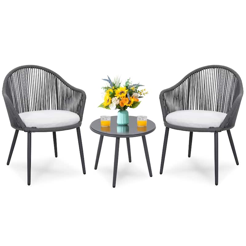 Nuu Garden Patio Rope 3-piece Bistro Crown Set with Cushions