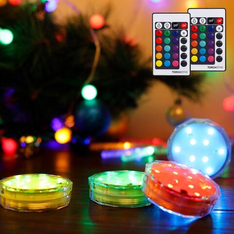 4Pcs Submersible LED Underwater Lights with Remote Controlled, Battery Operated Waterproof Wireless Multi-Color Lights