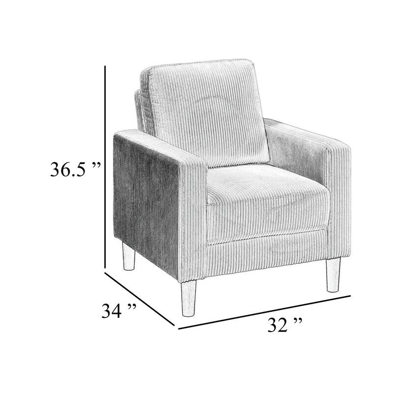 Cey Sofa Armchair, Gray Corduroy Upholstery, Modern Style Brown Legs