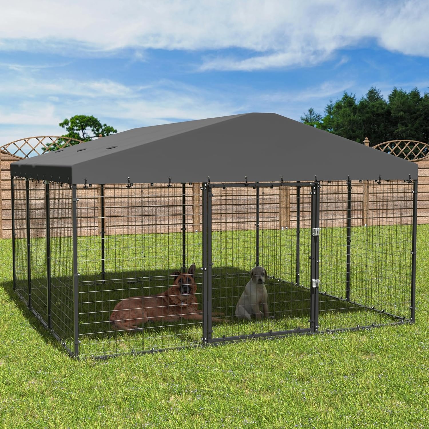 W 118 x D 118 x H 70 Large Outdoor Dog Kennel Heavy Duty Dog Cage Enclosure with Waterproof Roof On Sale Bed Bath Beyond 39004936