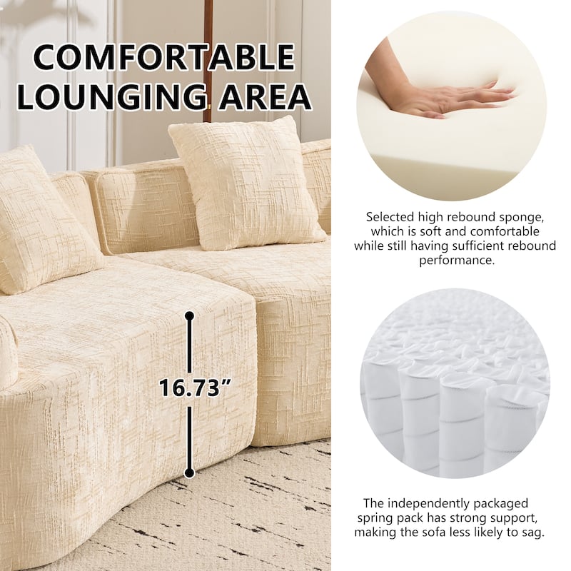 Curved Compressed Sofa Nordic Style, Chenille Upholstered 4 Seat Couch with Medium Soft Comfort for Living Room