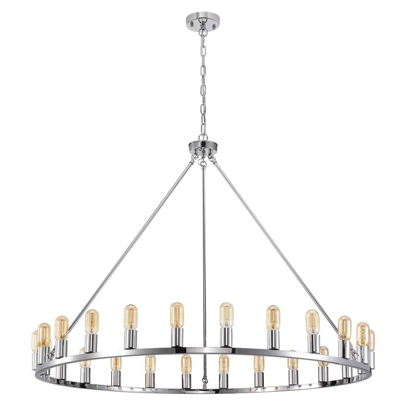 Chrome 48-inch Wagon Wheel 24-light Chandelier