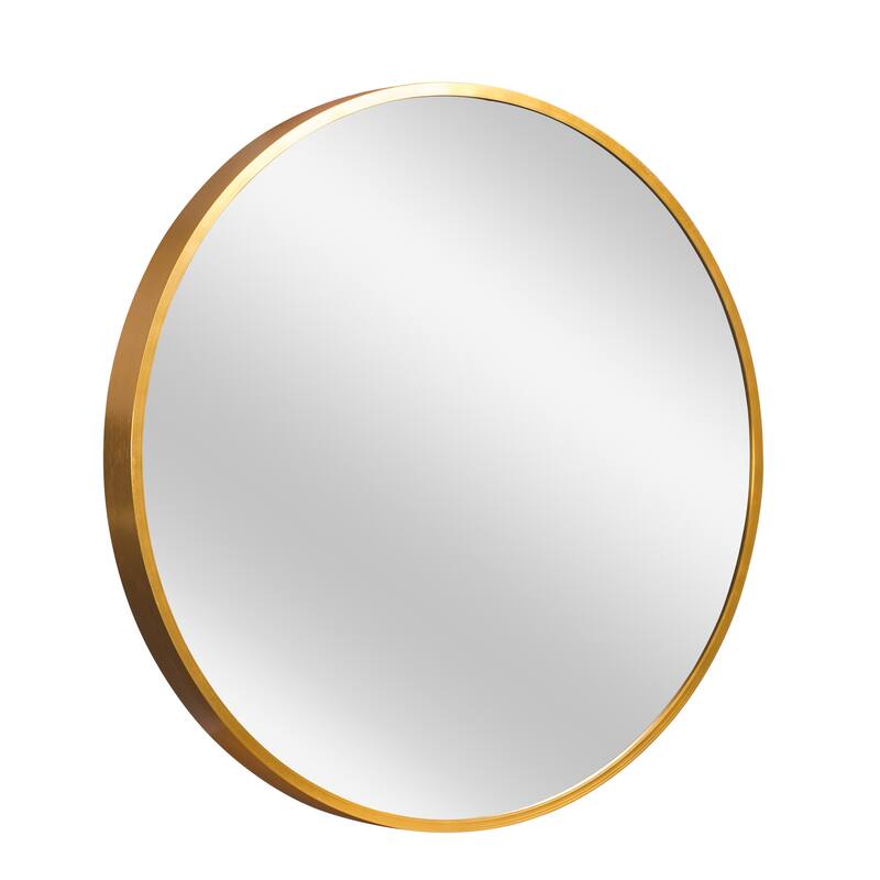 HomeRoots 20" Gold Aluminum Round Framed Bathroom Vanity Mirror - 20.00 in. x 20.00 in. x 1.10 in.
