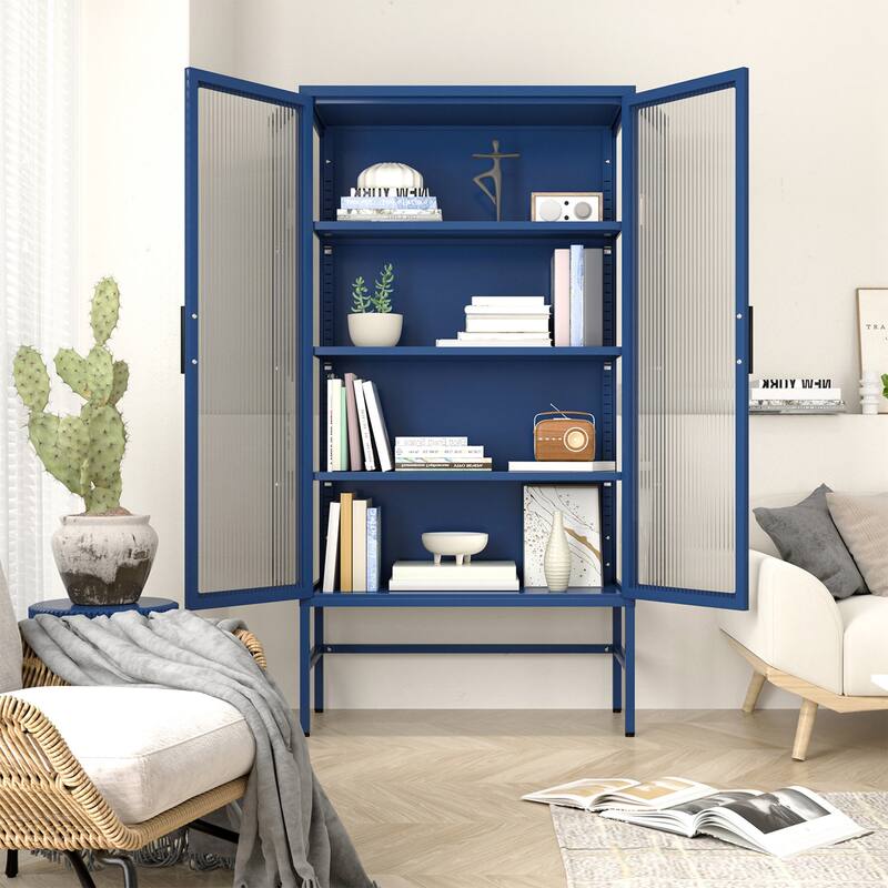 61.02"H Modern Display Sideboard Buffet with Adjustable Shelves, Anti-Tip Kit, Tempered Glass Doors