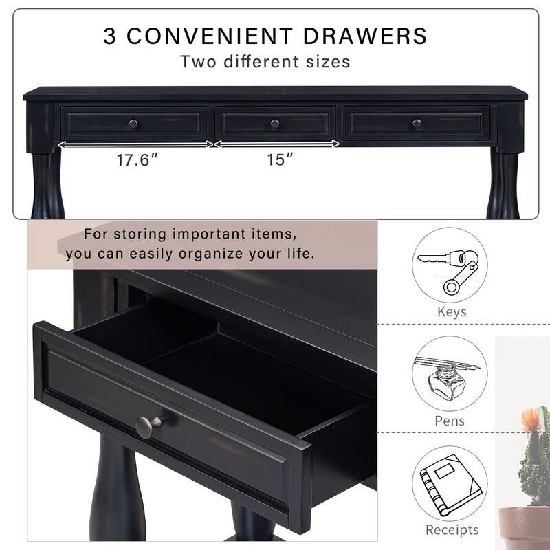 63" Console Table, Wood Sideboard Table Storage Cabinet w3 Drawer & 1 Shelf, Entrance Table for Entryway, Hallway, Living Room
