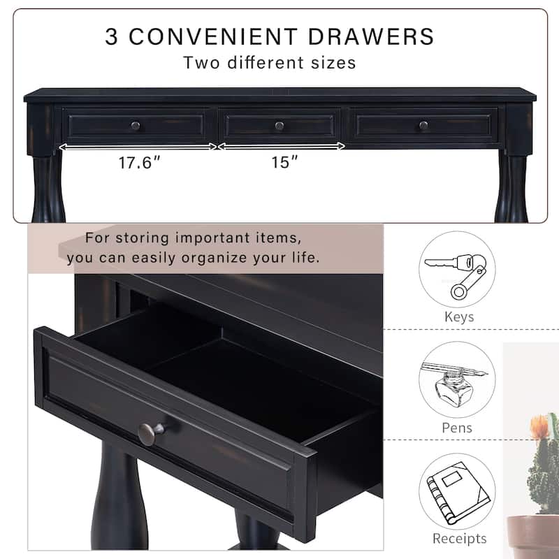 63" Extra Thick Console Table with 3 Drawers & Bottom Storage Shelf, Long Entryway Table Sofa Side Table for Hallway Living Room