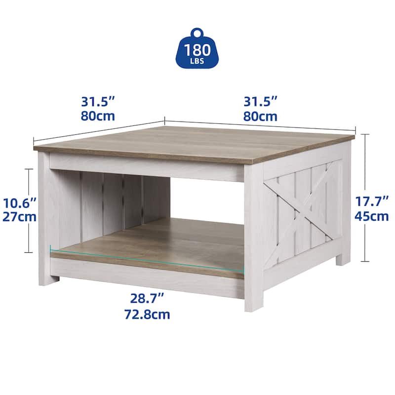 Moasis Farmhouse Coffee Table with Storage for Living Room Square Center Table