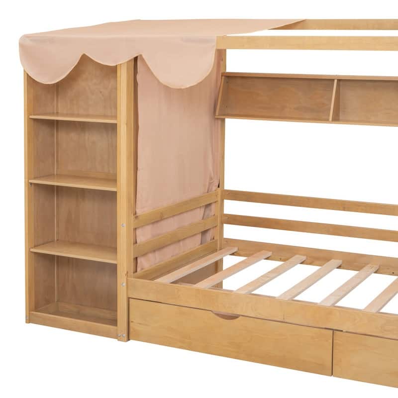 Twin size House Bed with 2 Drawers,Storage Shelf and Wardrobe