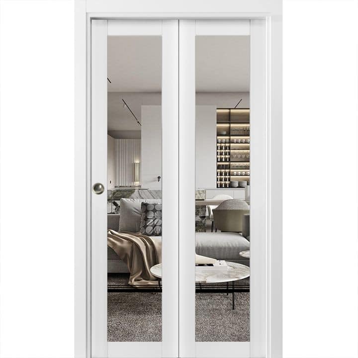 Bi-fold Doors 36 x 80 Lucia 2666 White Silk Clear Glass Sturdy Tracks - White - 84" x 96" ( 2* 42x96)