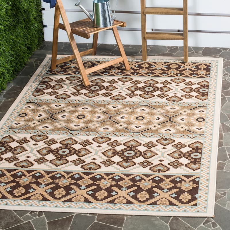 SAFAVIEH Veranda Anneruth Indoor/ Outdoor Waterproof Patio Backyard Rug - 8' x 11' - Cream/Chocolate