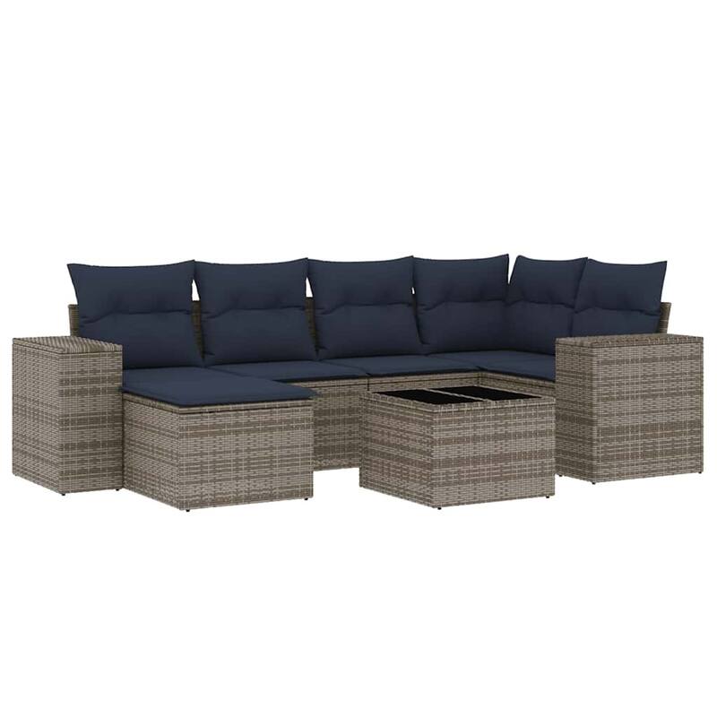 vidaXL 6/7 Piece Patio Sofa Set with Cushions Black/Brown/Gray Poly Rattan - 24.4 x 24.4 x 27.2