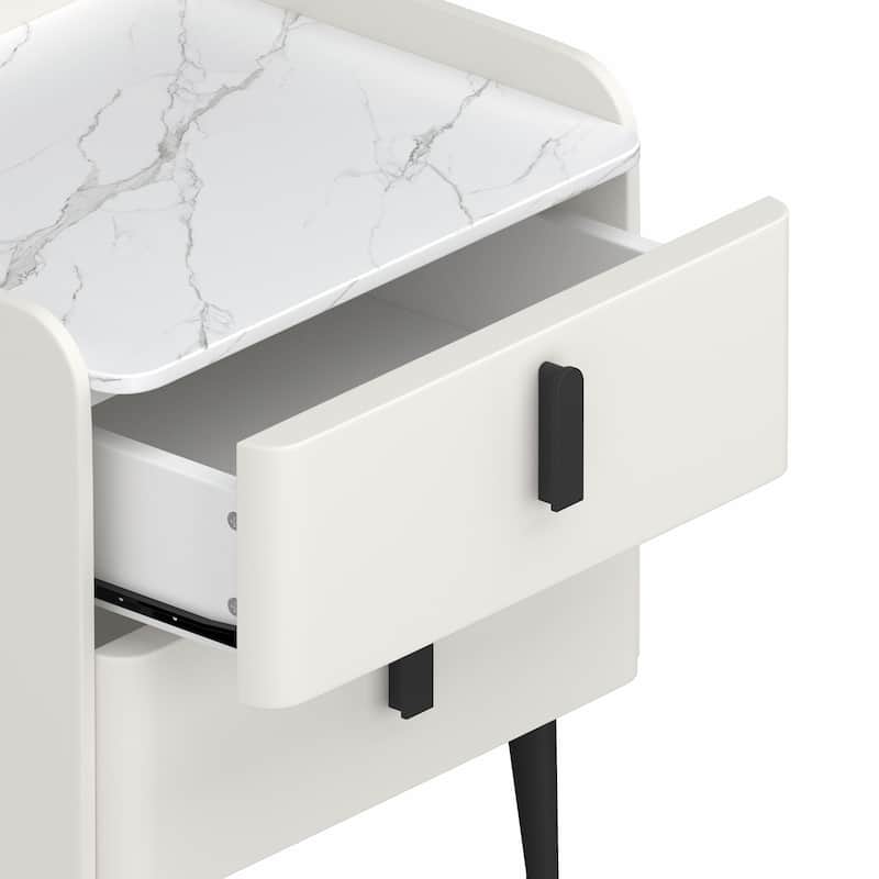 Nightstand with 2 Drawers and Marble-Pattern Tabletop
