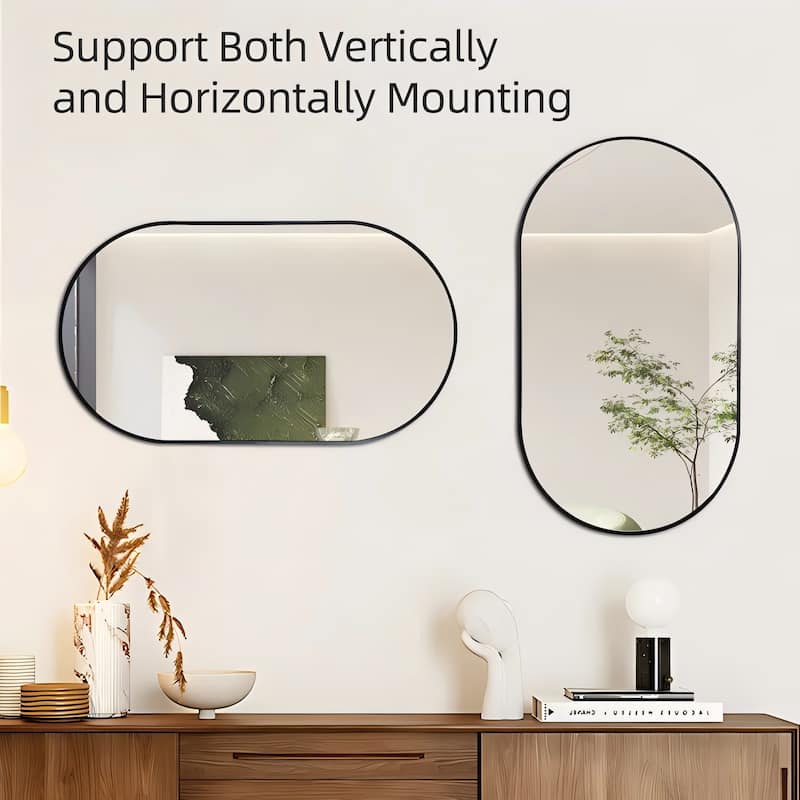 KIOTEE Oval Black Aluminum Alloy Framed French Cleat Mounted Wall Decor Bathroom Vanity Mirror with 5-Year Warranty