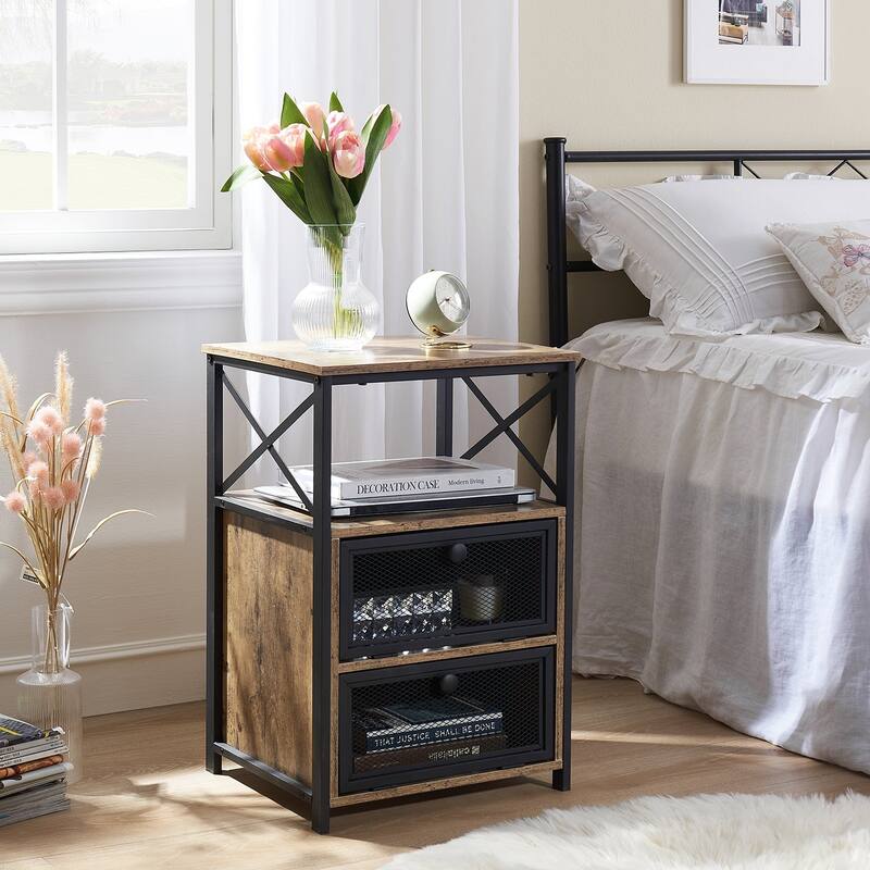 Javlergo Nightstand with 2 Drawers and Storage Shelf for Bedroom, Small Night Stands, Bed Side Table