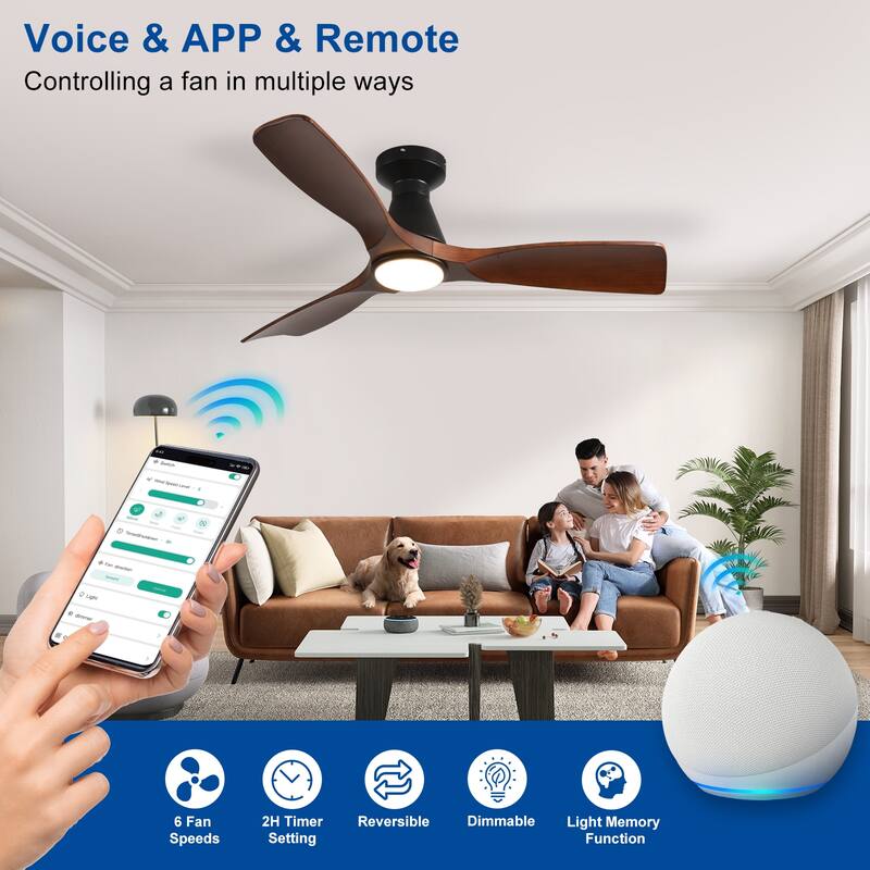 Ceiling Fans with Lights and APP: Flush Mount Low Profile Ceiling Fan for Bedroom - Dimmable Indoor Outdoor Fan