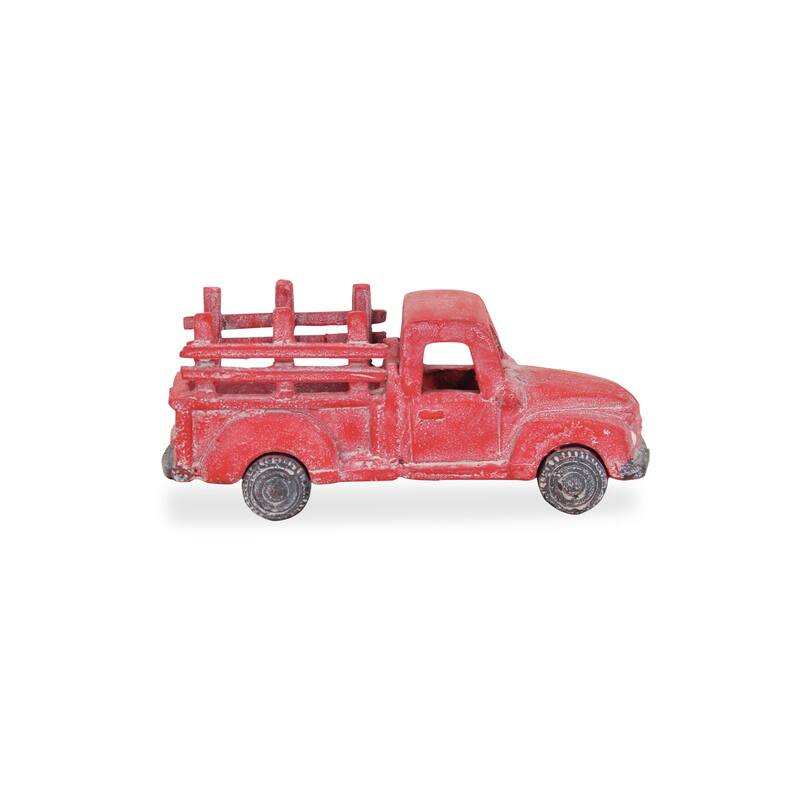 HomeRoots 5" Red Metal Hand Painted Decorative Truck Tabletop Sculpture - 10' X '4.5' X '3.5