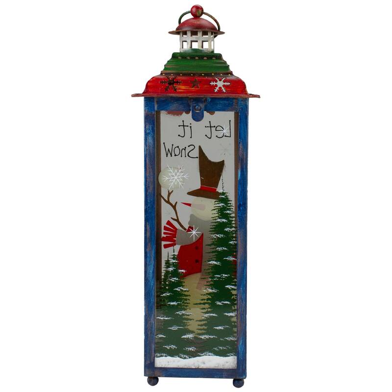 Red, White and Green "Snow" Christmas Lantern 15"