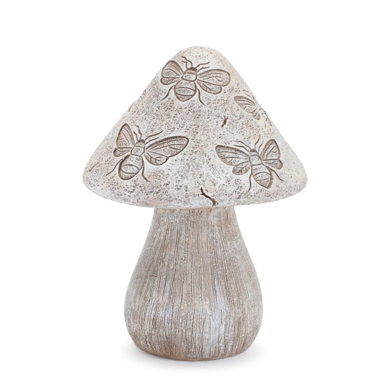 Bumble Bee and Butterfly Printed Mushroom Figurines - 6.5" - Set of 2
