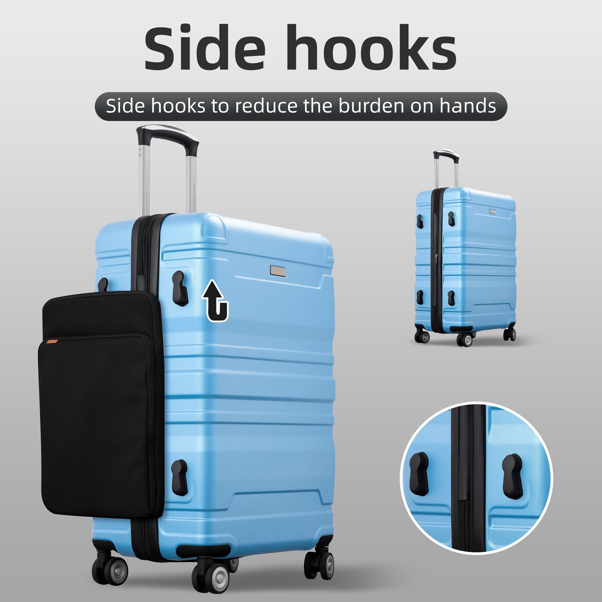 Blue Luggage Suitcase Expandable Set Carry On Footlockers, 3 Piece