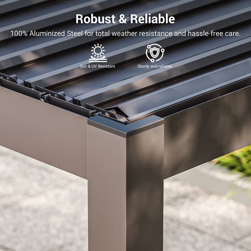 Outdoor Metal Solar LED Louvered Pergola with Adjustable Roof