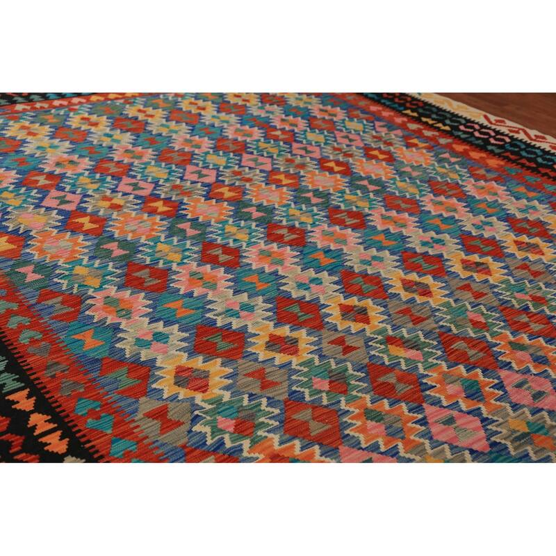 Kilim Oriental Area Rug Hand-Woven Wool Carpet - 9'10"x 13'0"