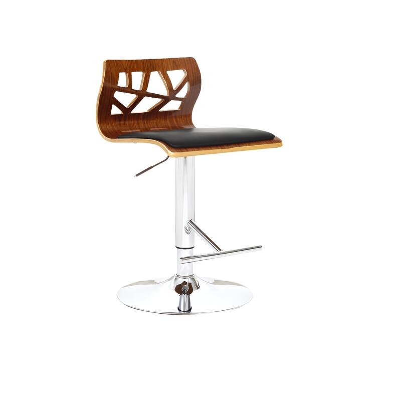 Adjustable Height Bar Chair with Wood Back and Faux Leather Seat - 16” x 18” x 34”