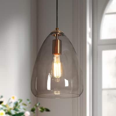 Gloam Mid-century Modern Glam Gold Dome Kitchen Island Large Pendant with Art Smoked Gray Glass - D8.5"* H12"
