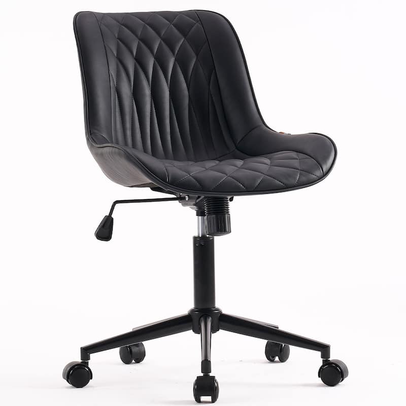 Modern Office Chair, Leather Swivel Office Chair for Home Office - Black