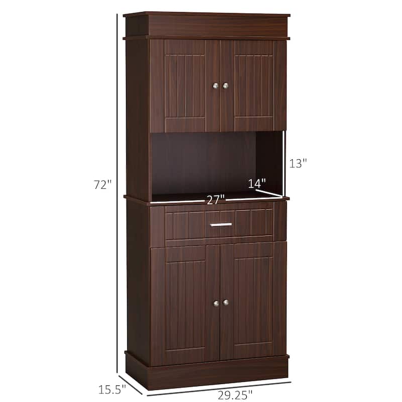 HOMCOM 72" Kitchen Buffet with Hutch, Freestanding Pantry Cupboard with Utility Drawer, 2 Door Cabinets and Countertop, Brown