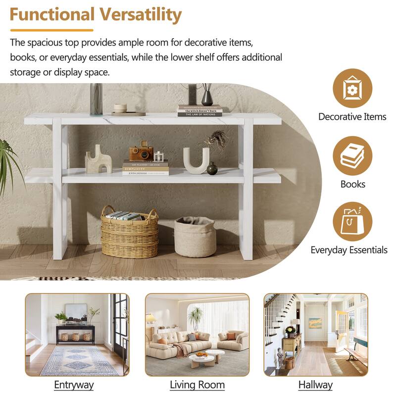 Elegant Console Table with Marble-Effect Top and Versatile Storage Solutions for Entryway and Living Room