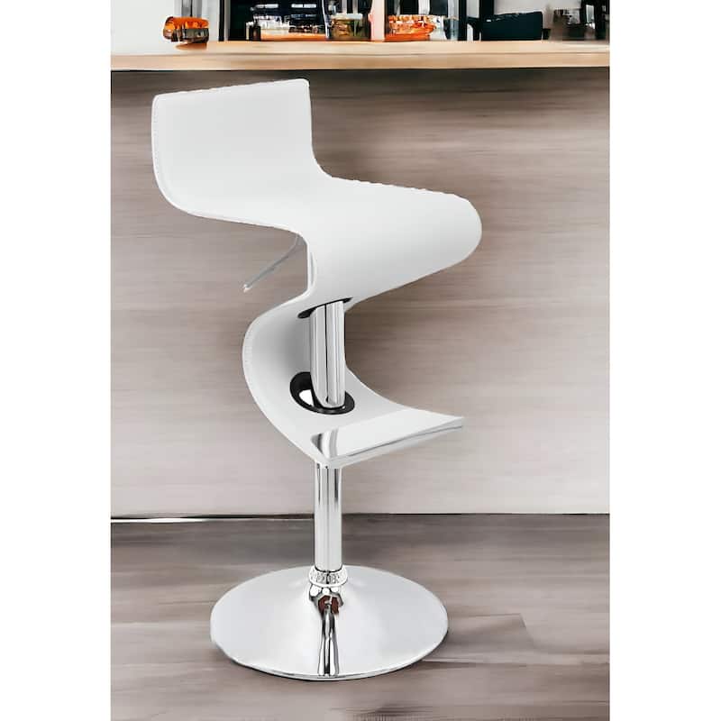White And Silver Faux Leather And Metal Low Back Adjustable Height Bar Chair - Bar Height - Single - White