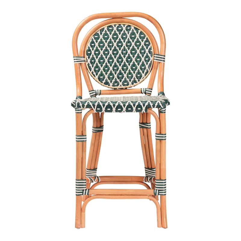 Mattie Rattan Bistro Counter Stool - Handwoven Accent Seating with Backrest for Kitchen Island or Indoor/Outdoor Lounge