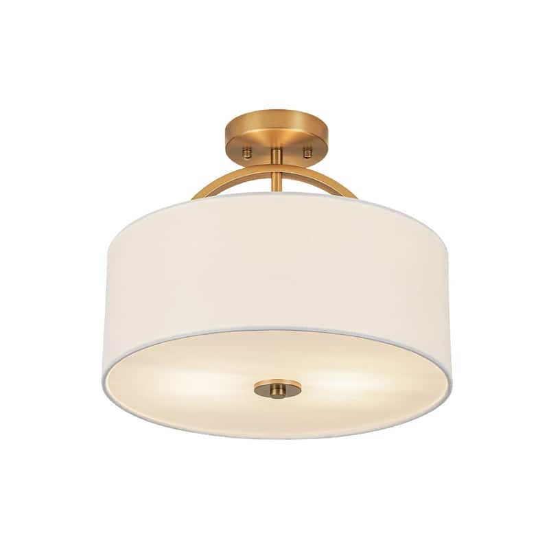 Contemporary 2-Light White Linen Drum Semi Flush Light 15in Wide