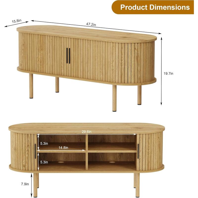 47.2'' TV Stand with Sliding Door, Modern Entertainment Console Table with Storage