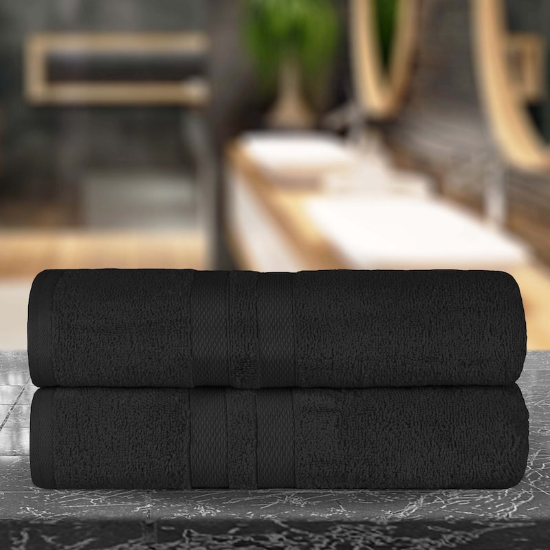 Cotton Quick-Drying 2 Piece Absorbent Solid Bath Sheet Set by Superior - Black