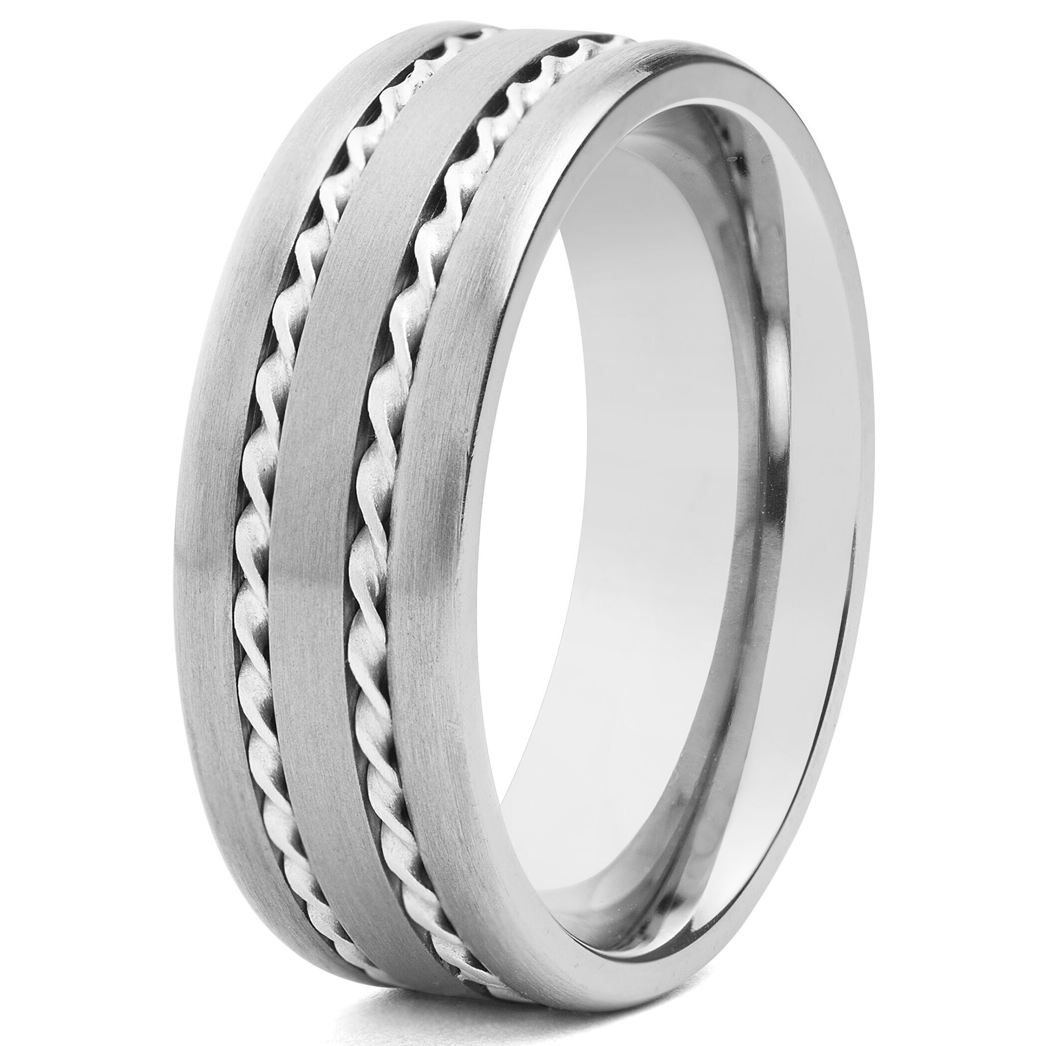 Titanium Sterling Silver Inlay 8mm Brushed Band Size 10.5 Length Width 8 