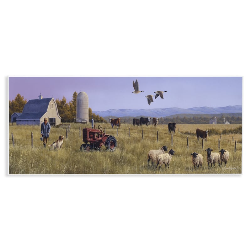 Stupell Geese Over Lush Farm Scene Wall Plaque Art Design By Frank Parker (Young) - 17 x 7