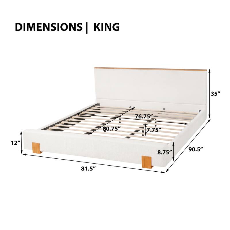 Christopher Knight Home - Verdes Modern Soft Boucle Upholstered Platform Bed with Solid Wood Legs, Trim & Padded Headboard